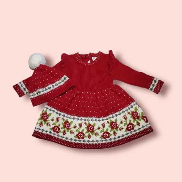 Max Studio Other - set- knitted baby dress with hat, christmas dress, 3-6 months. Red.
